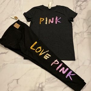 Pink set leggings large tee medium
